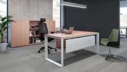 Escritorio techno en L con pedestal